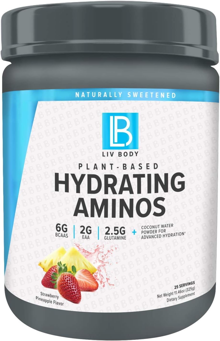 LIV Body | LIV Plant Based Hydrating Aminos | 6g of BCAA, 2g of EAA & 2.5g of Glutamine | Coconut Water Powder for Advanced Hydration | 2 Great Flavor Options (Strawberry Pineapple)