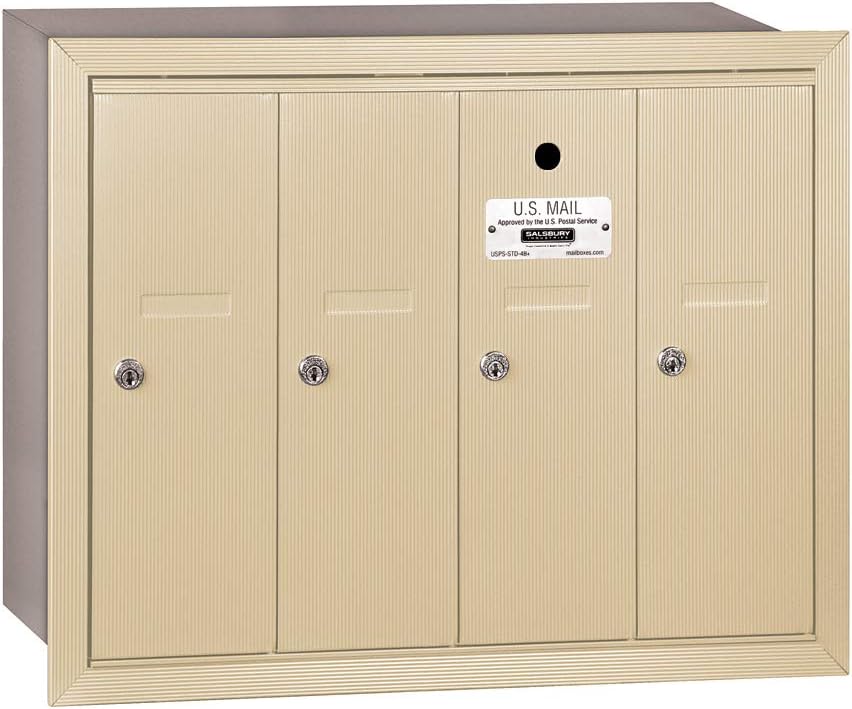 Salsbury Industries 3504ARU Recessed Mounted Vertical Mailbox with 4 Doors and USPS Access, Aluminum