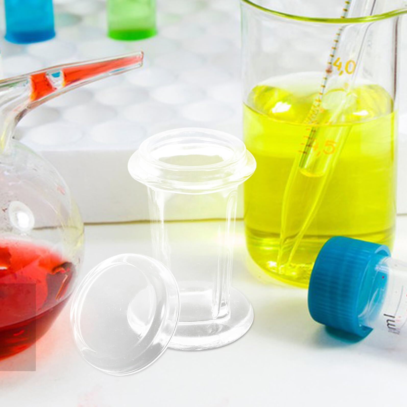 Ipetboom Tinción Coplin Diseño Redondo 4 Frascos de Vidrio Transparente Capacidad para 5 Portaobjetos con Tapa y Aplicaciones de Tinción para Uso en Laboratorio en Escuela