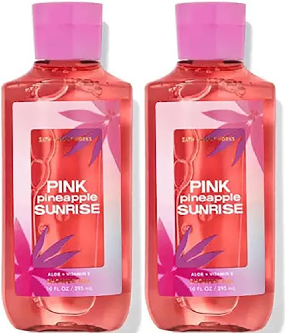 Bath & Body Works and Pink Pineapple Sunrise Shower Gel Gift Sets For Women 10 Oz 2 Pack (Pink Pineapple Sunrise)