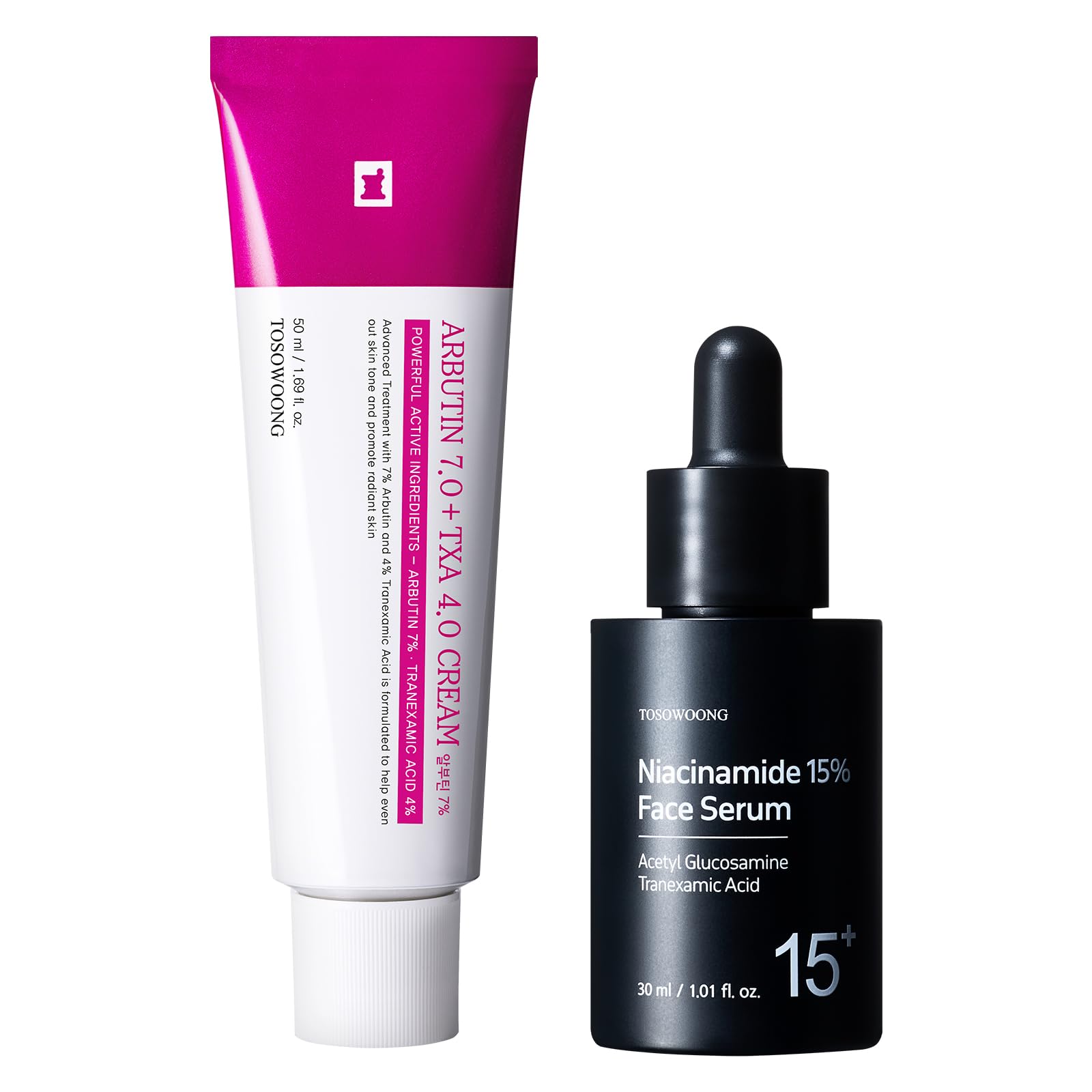 Duo Éclat et Minimisation des Pores : TOSOWOONG Sérum Visage Niacinamide 15 & Crème Arbutine 7 Acide Tranexamique 4 pour une Peau Éclatante