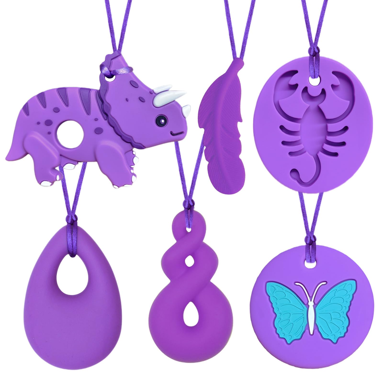 6 PCS Sensory Chew Necklace, Teether Chew Toys SafetyFood Grade Silicone for KidsToddlers ADHD,Autistic,BitingNeeds, Oral Motor Teether Chew Pendant Toy withAdjustable Buckle for Baby Boys(Purple) — image 1