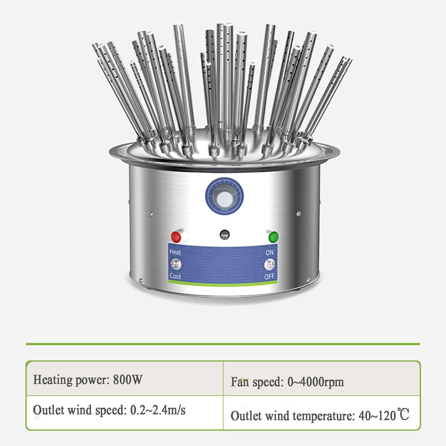 Estante eléctrico de secado de cristalería, secador de flujo de aire de laboratorio de acero inoxidable, ajustable a 40-120 °C, velocidad del viento de 2 m/s, protección contra sobretemperatura para