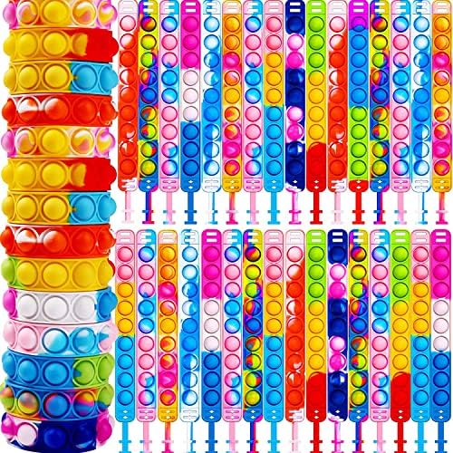 YOGINGO 30 PCS Pop Bracelet Fidget Toys Pack,Multi-Color Fidget Bracelet for Kids,Sensory Toys Stress Relief Silicone Wristband, Kids Birthdy Fidget Party Favors for Kids