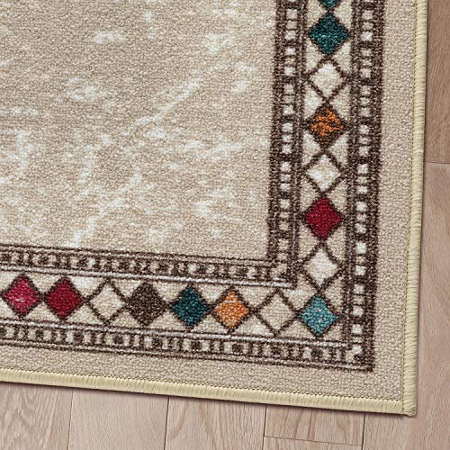 Antep Rugs Alfombras Modern Bordered 2X7 Non-Skid (Non-Slip) Low Profile Pile Rubber Backing Indoor Area Runner Rugs (Beige, 2' X 7') #TOP2