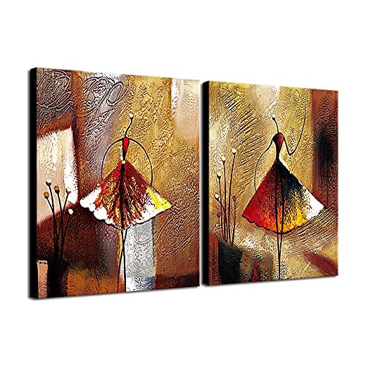 Wieco Art - Pinturas al óleo sobre lienzo para colgar, 2 unidades, 100 % pintadas a mano, diseño abstracto de bailarinas