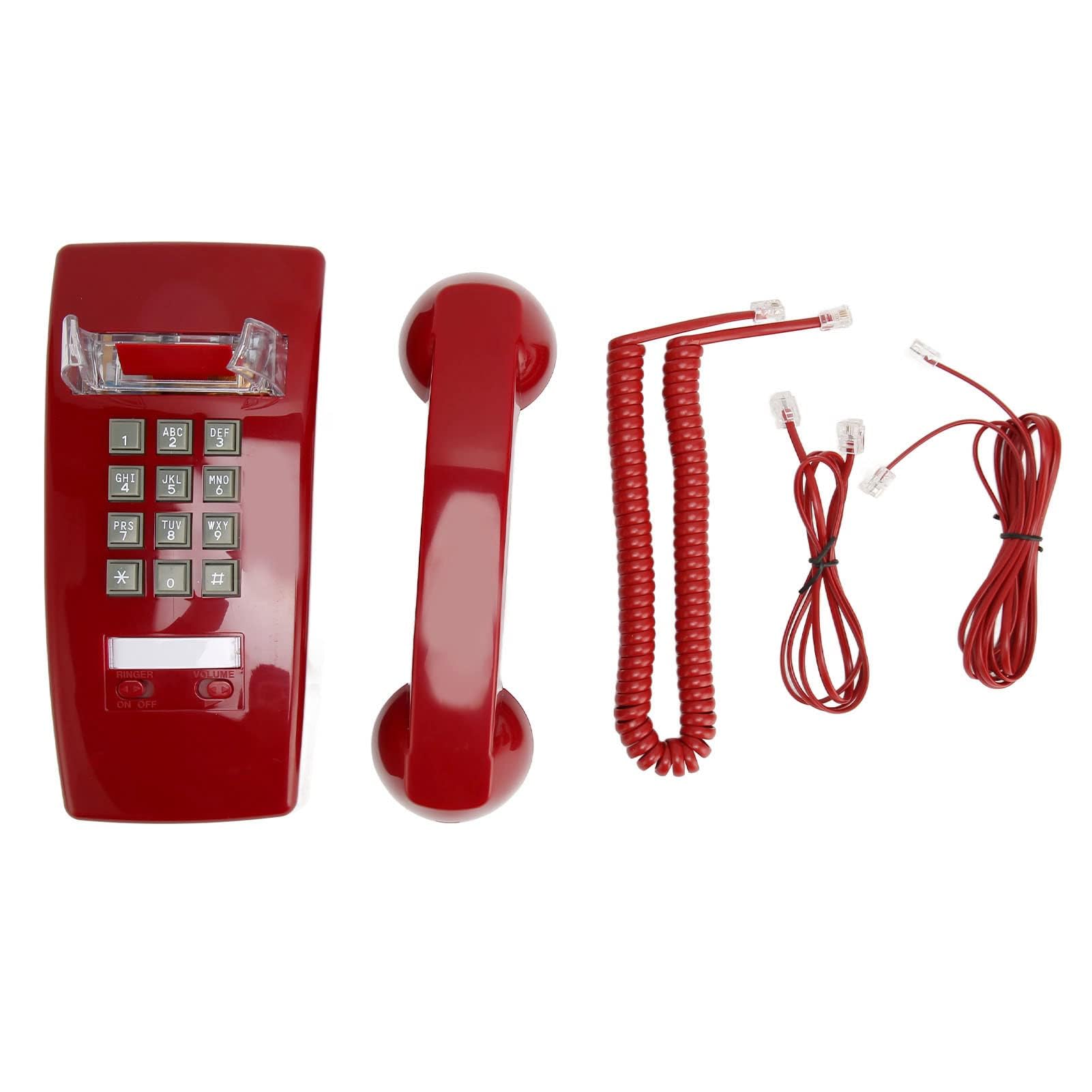Vintage-Wandtelefone Festnetz, Retro-Wandtelefon Im Alten Stil, Rotes Schnurgebundenes Telefon Zur Wandmontage mit Lautstärkeregler für Senioren-Hotelküche