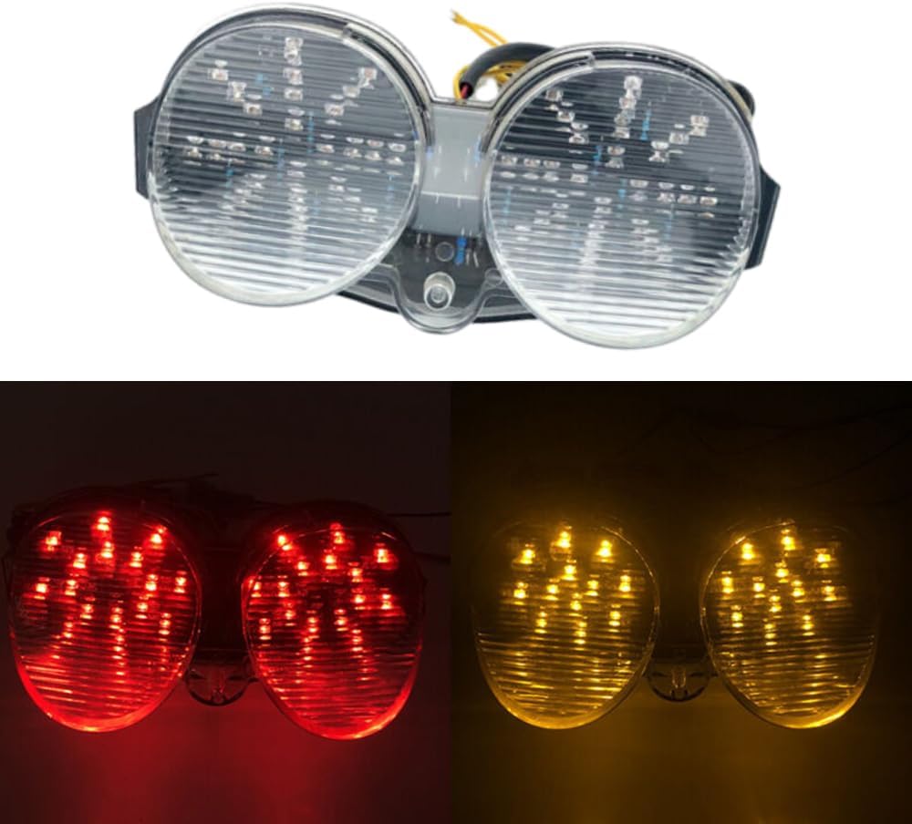 MACHSWON Rear Tail Light, 1PC 12V DC Motorcycle Integrated LED Tail Light Turn Signal Brake Blinker Lamp Assembly, Compatible with Yamaha YZF R6 2001-2002 (Clear)