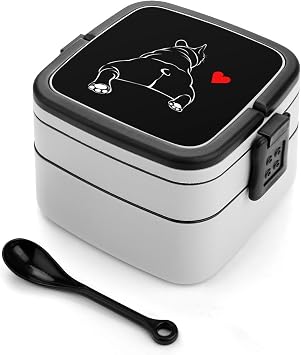 Funny French Bulldog Puppy Dog Portable Double-layer Bento Box with Spoon Unisex