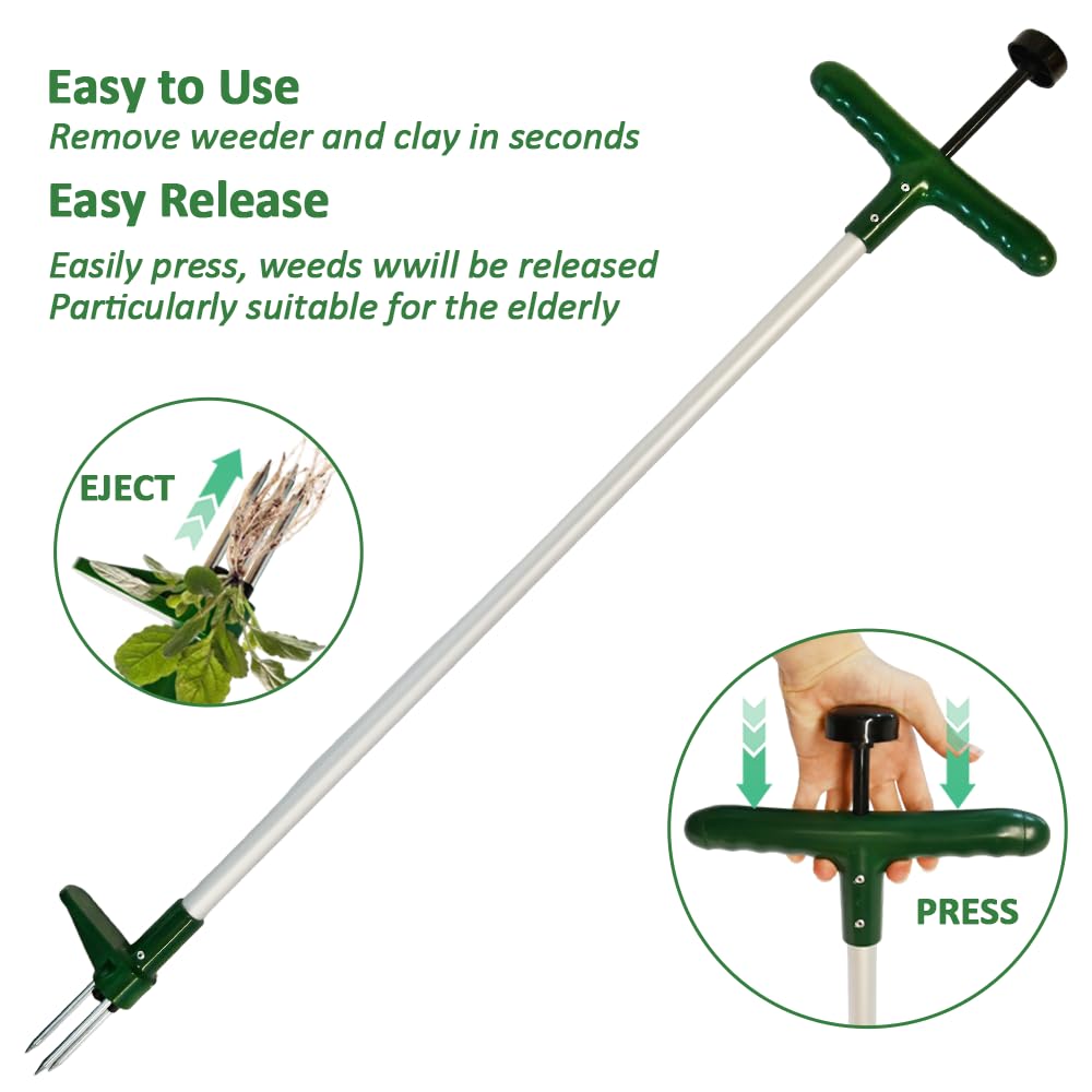 Armo® Handheld Weed Puller Long Handle Garden Weeding Tool With 3 Claws Weed Root Puller Grabber 100CM, Black And Green — view 6