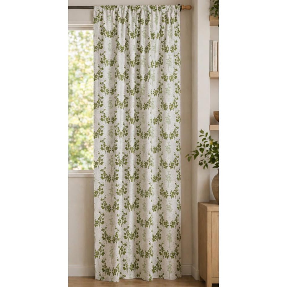 Image of HOMEMONDE Cotton Curtain 7 Feet Long - Floral Printed Room Darkening Door Curtain, Rod Pocket Top Style 1 Piece - (Botanic Hush, 84 Inch)