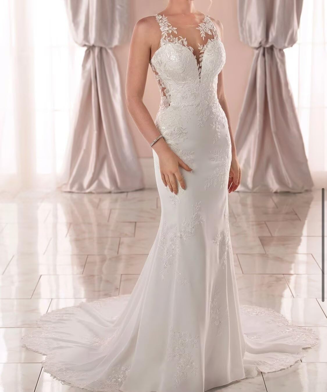 Mermaid Lace Appliques Wedding Dress for Bride 2026 V Neck A line Beach Bridal Wedding Dresses with Train