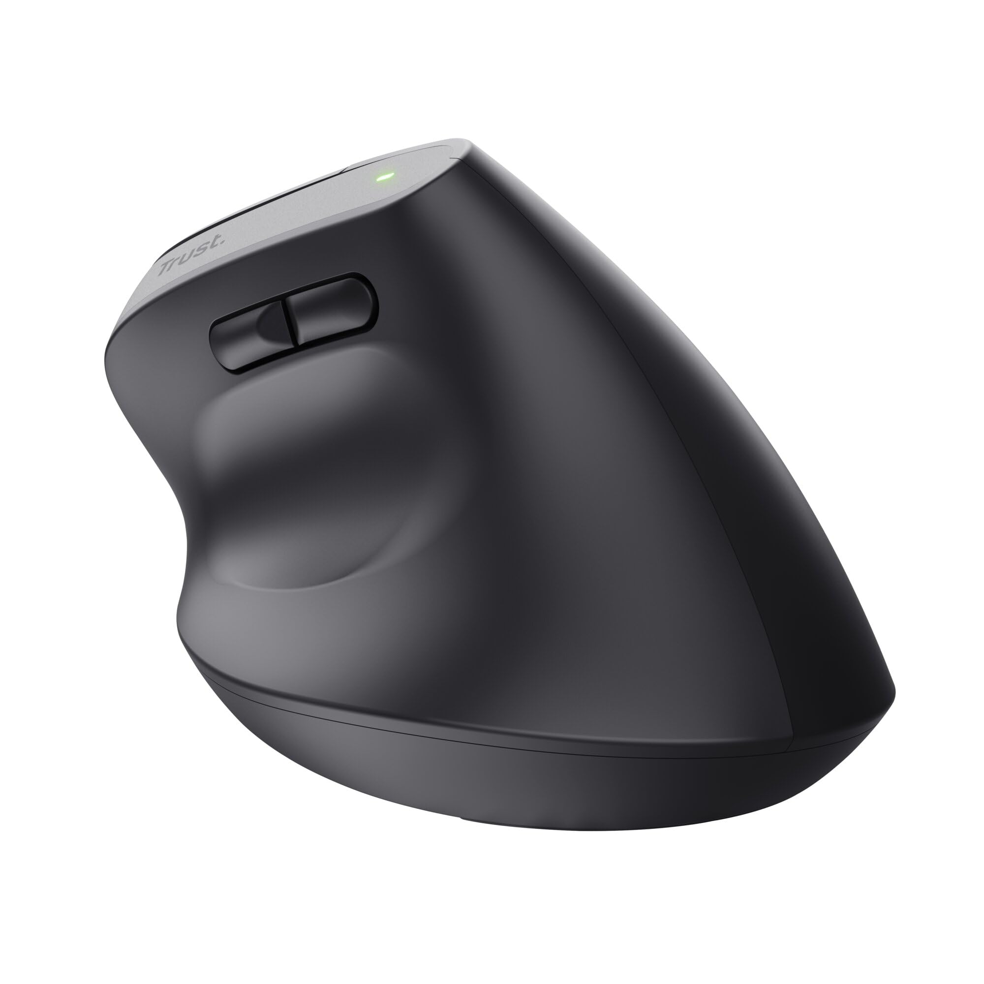 Trust Bayo+ Mouse Verticale Wireless Bluetooth + RF 2.4GHz, Ridurre la Tensione del Braccio e del Polso, 53% Plastica Riciclata, Mouse Ergonomico Ricaricabile Multidispositivo PC Laptop Mac - Nero