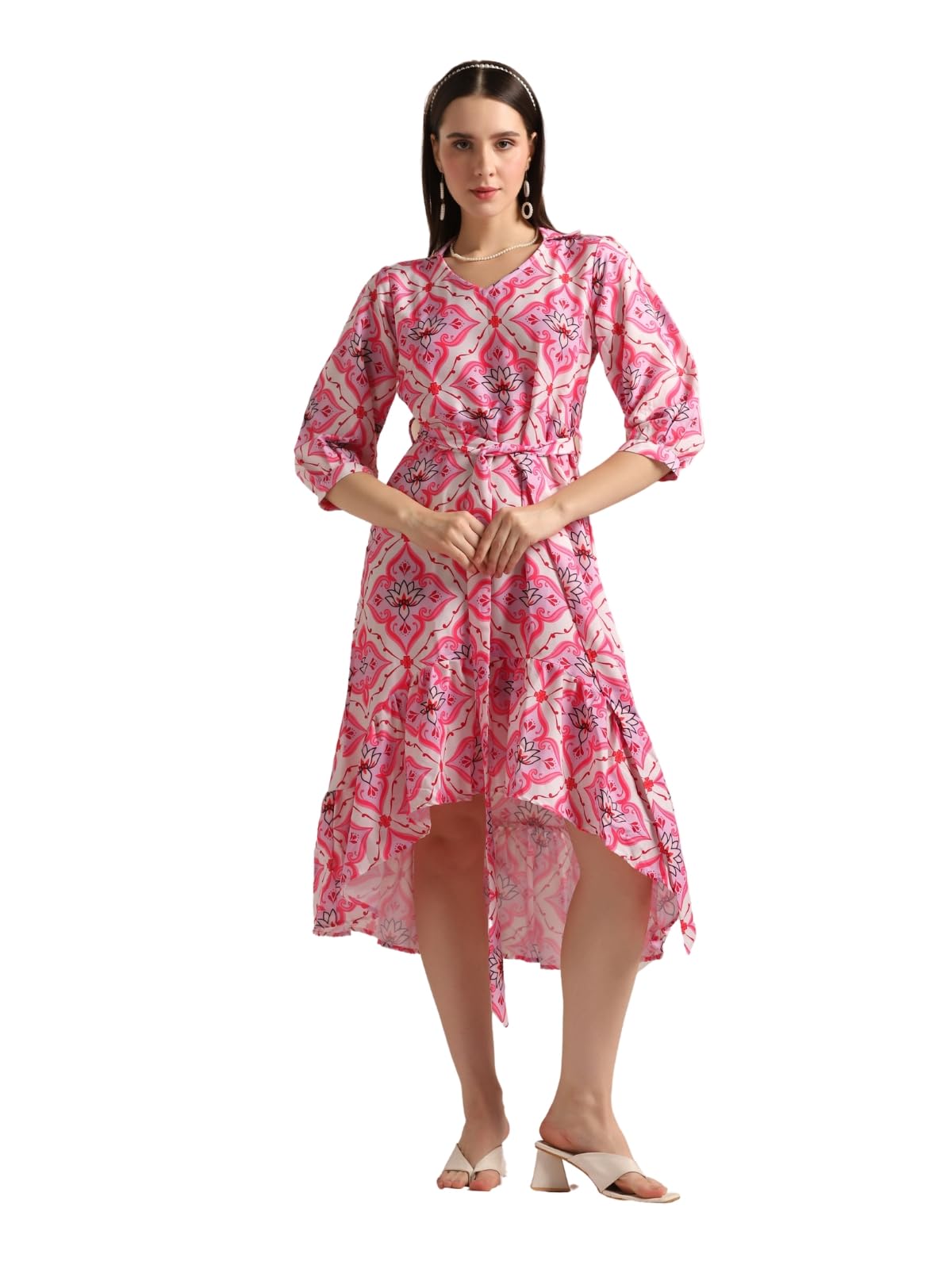 Leriya Fashion One Piece Dress For Women| Midi Dress For Women| Birthday Dress For Women (X-Large, Pink)