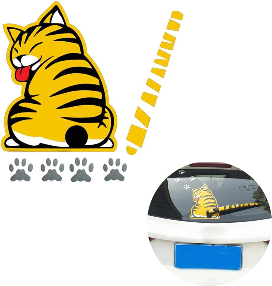 車のリアウィンドウステッカーかわいい猫は尾楽しい反射車のステッカーを移動します 黄 ステッカー デカール 車 バイク Amazon