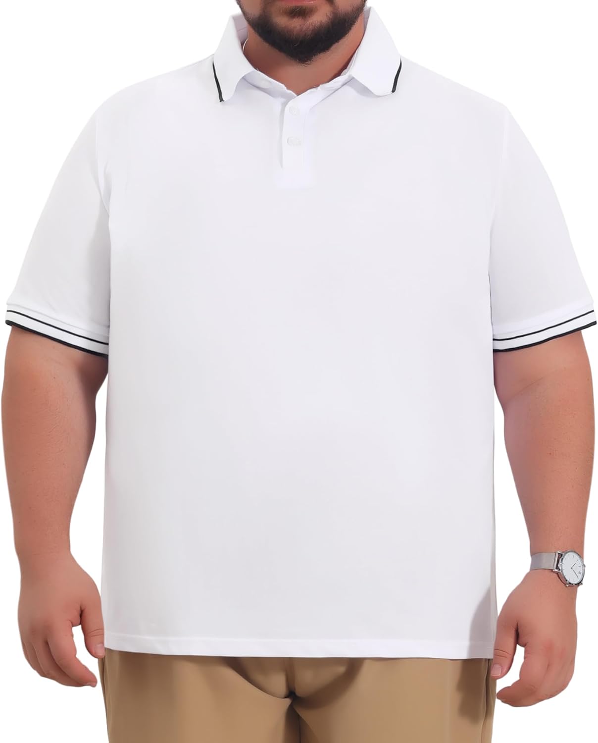 Men's Big & Tall Contrast Trim Polo Shirt Short Sleeve Work Office Golf Shirts