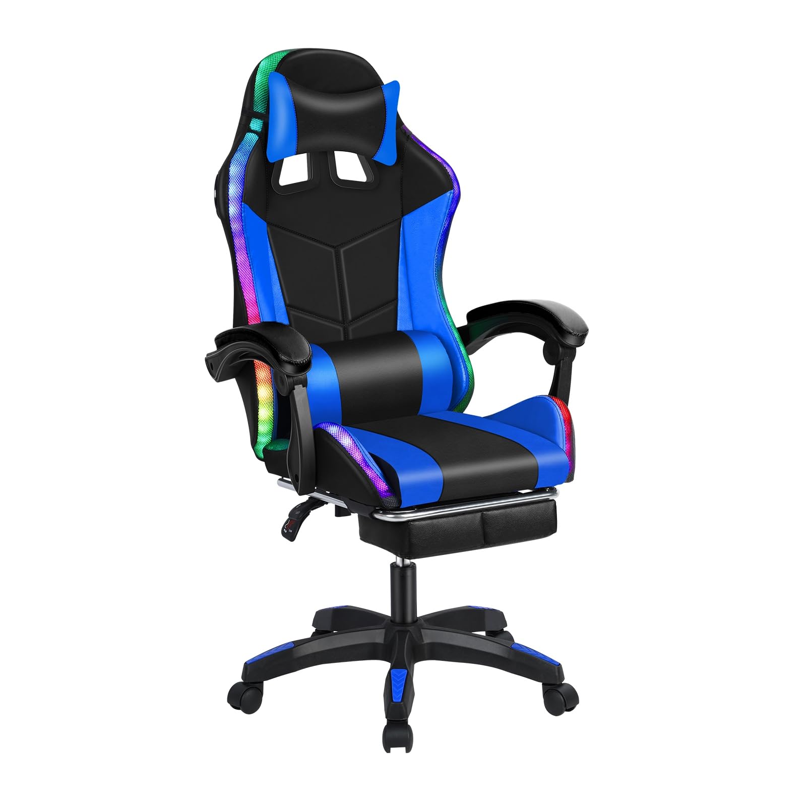 Loyliawa Gaming Chair With Bluetooth Speakers And RGB LED Lights, Ergonomic  Massage Computer Gaming Chair With Footrest, Height Adjustable, Video Game