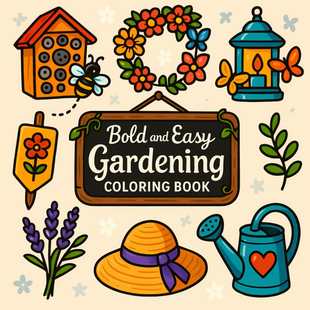 Bold & Easy Gardening Coloring Book – 48 Ausmalbilder – 8,5 × 8,5 Zoll – Für Kinder: 48 Ausmalbilder – 8,5 × 8,5 Zoll – Für Kinder