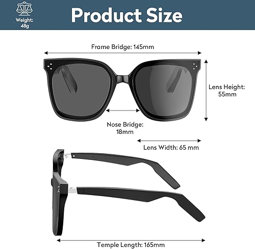 Miniatura 7 de Lentes inteligentes con Bluetooth, lentes de sol polarizados UV400, micrófono y altavoces integrados, música y llamadas inalámbricas, asistente de