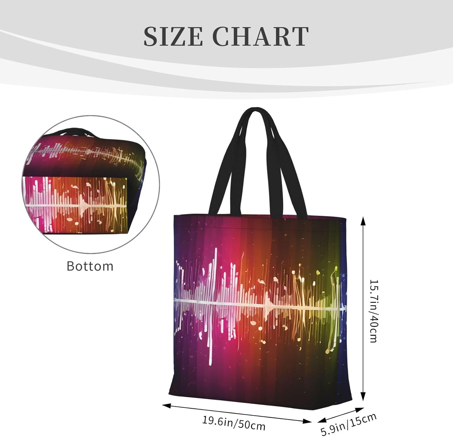 Color Music Notes Large Shoulder Tote Bag for Women Lady Reusable Daily Casual Shoulder Bag for Vacation Travel Picnic Shopping Work Gym, Christmas Halloween Grocery Handbags image 4