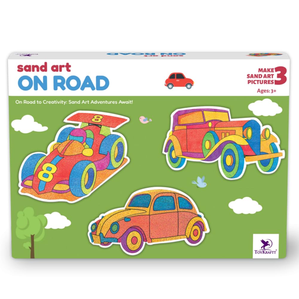 TOYKRAFTT Sand Art Activity Toy and Craft Kit for Age of 3 to 5 Years Old, Sandart Pictures On Road, Peel and Stick Sand Art Maker, Gift for Birthday and Return Gift