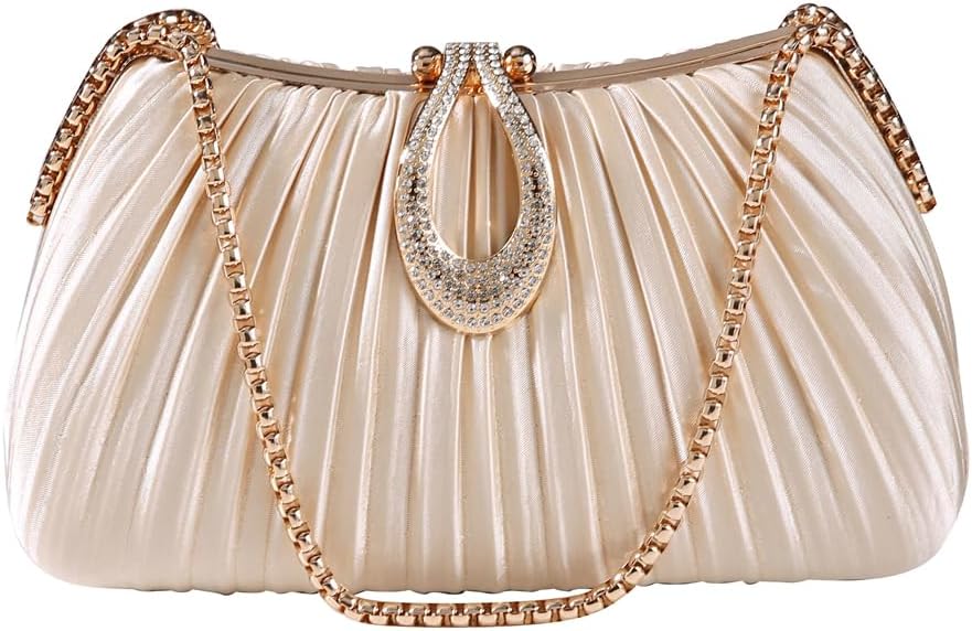 Dreubea Elegant Evening Bag with Crystal Lock & Dual Chains - Soft Clutch for Women