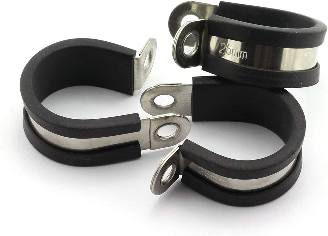 HJ Garden 6pcs 1 inch Rubber Cushioned Stainless Steel Cable Clamp/Metal Clamp/Tube Holder Fastener