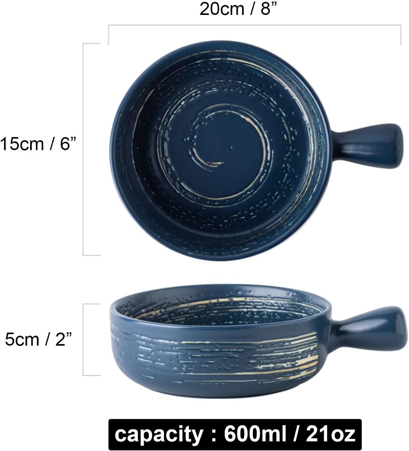 ceramic bakeware ,baking tray with handle，Porcelain Ceramic Soup Bowl with Handle 600ml, Small Baking Dish for Oven Round Ceramic, Ceramic Lasagna Pan Deep-Black (Color : Blu) (Colo ( Color : Blu )