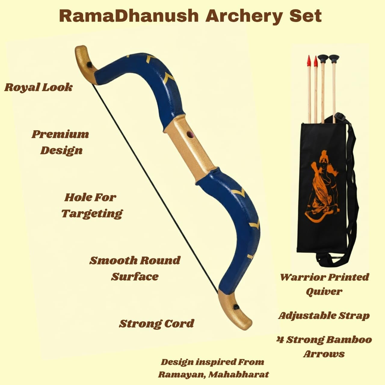 Kids Archery Set - Ramayana Style Wooden Bow & Arrow -4
