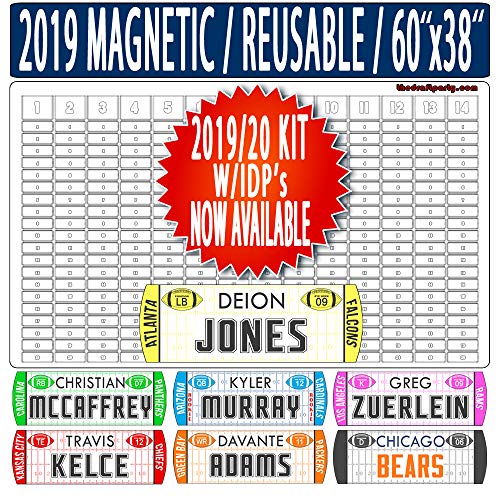 Fantasy Football Draft Board - W/Individual Defensive Players - Reusable/Portable - 2019/20 Magnetic