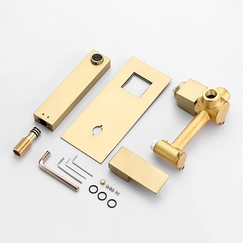 Vista 30 de SUMERAIN Grifo de lavabo de baño de montaje en pared, grifo de lavabo de níquel cepillado, manija única con válvula áspera cepillado níquel