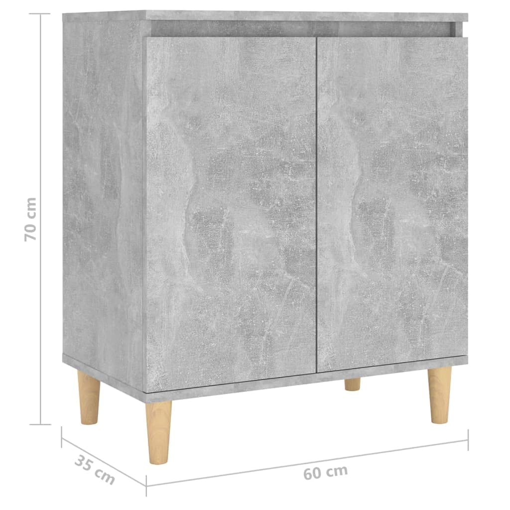 Buffet Enfilade scandinave en Bois d ingénierie Gris béton, 4 Pieds en Bois Massif d Eucalyptus, Meuble Rangement 60 x 35 x 70 cm pour Salon Salle à Manger