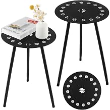 Outdoor Side Table Set of 2 Patio Round Tables for Outside Black End Tables Small Coffee Table End Table Modern Metal Porch Plant Stands for Balcony, Indoor, Bedroom, Living Room, Small Spaces
