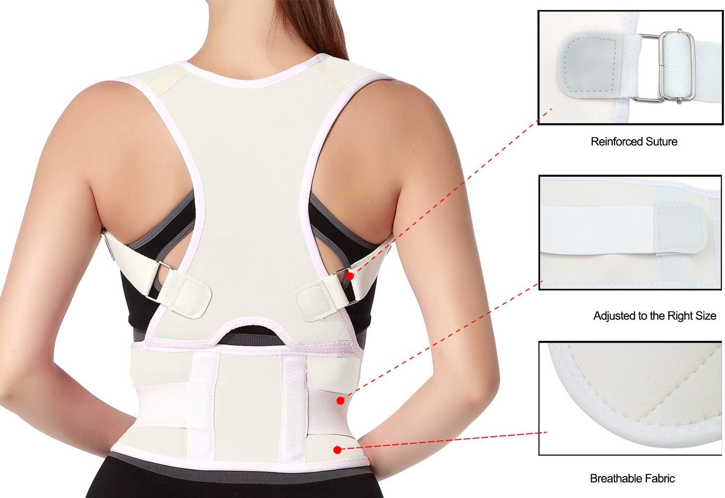 Panegy Back Shoulder Posture Corrector Back Support Straighten Out Brace Belt Orthopaedic Adjustable Unisex Health Size XXL White