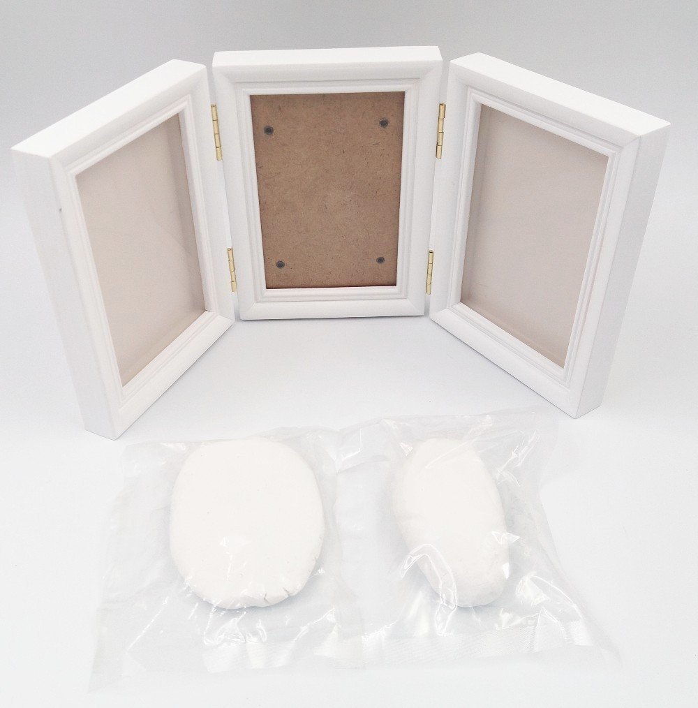 JZK Bianco kit cornice neonato, impronta piedi mani dei bambini, in legno, porta foto bebe, regalo originale