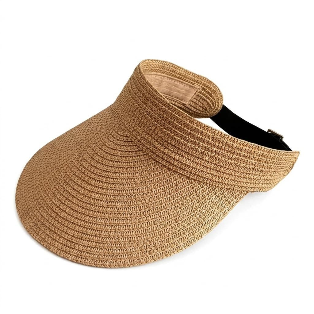 STORE 2508 Women’s Foldable Straw Sun Visor Hat with Wide Brim, Adjustable Elastic Strap, Lightweight UV Protection Summer Beach Cap (54–60 cm) Brown-image-30