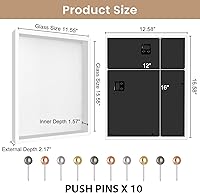 Vista 4 de Califortree 12x16 Large Shadow Box Frame with Soft Linen Back - Metal Push Pins Included, Memory Shadow Box Display Case for Bouquet Awards Medals