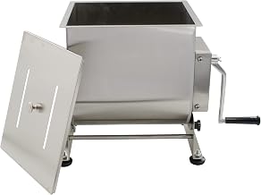 CLIVIA Manual Meat Mixers with Lid, 40LB/20L Capacity Tiltable Tank Sausage Mixer Commercial Stuffing Mixer Stainless Steel (Mixing Maximum 30-Pound for Meat), Stainless Steel/Tiltable Tank