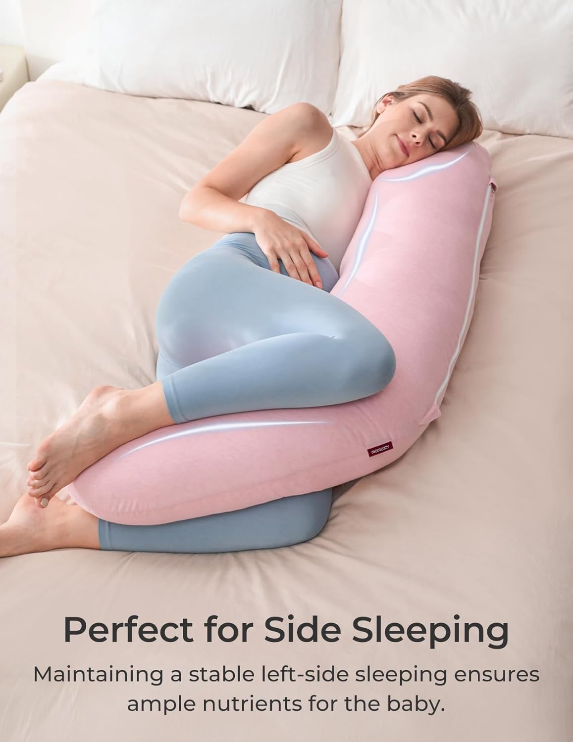 Momcozy Body Pillow for Pregnancy, Soft Maternity Pillow with Jersey Cotton Cover for Head Neck Belly Support, Pink