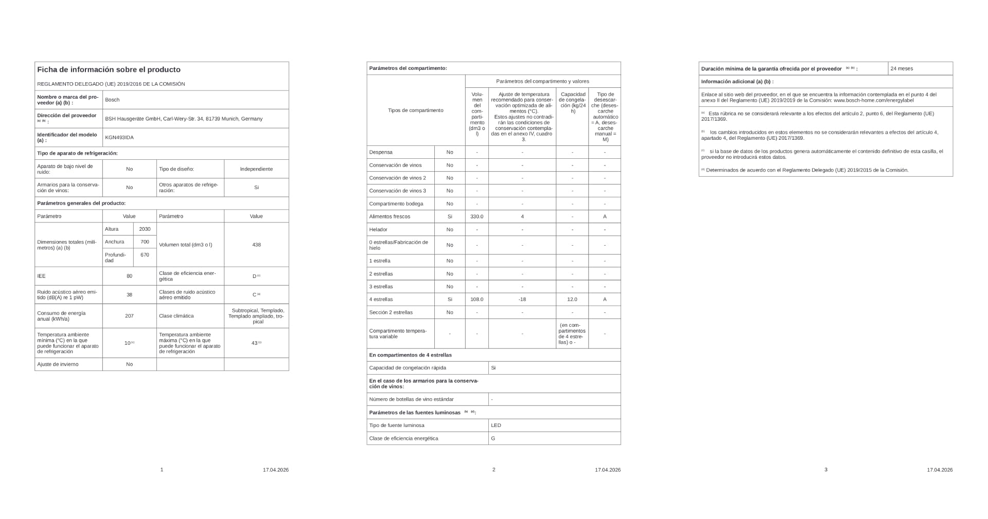 Bosch, Frigorífico combi, Serie 4, XXL, Total NoFrost, Inox, KGN493IDA | Gran capacidad para no quedarte sin espacio y tecnología que evita la escarcha.