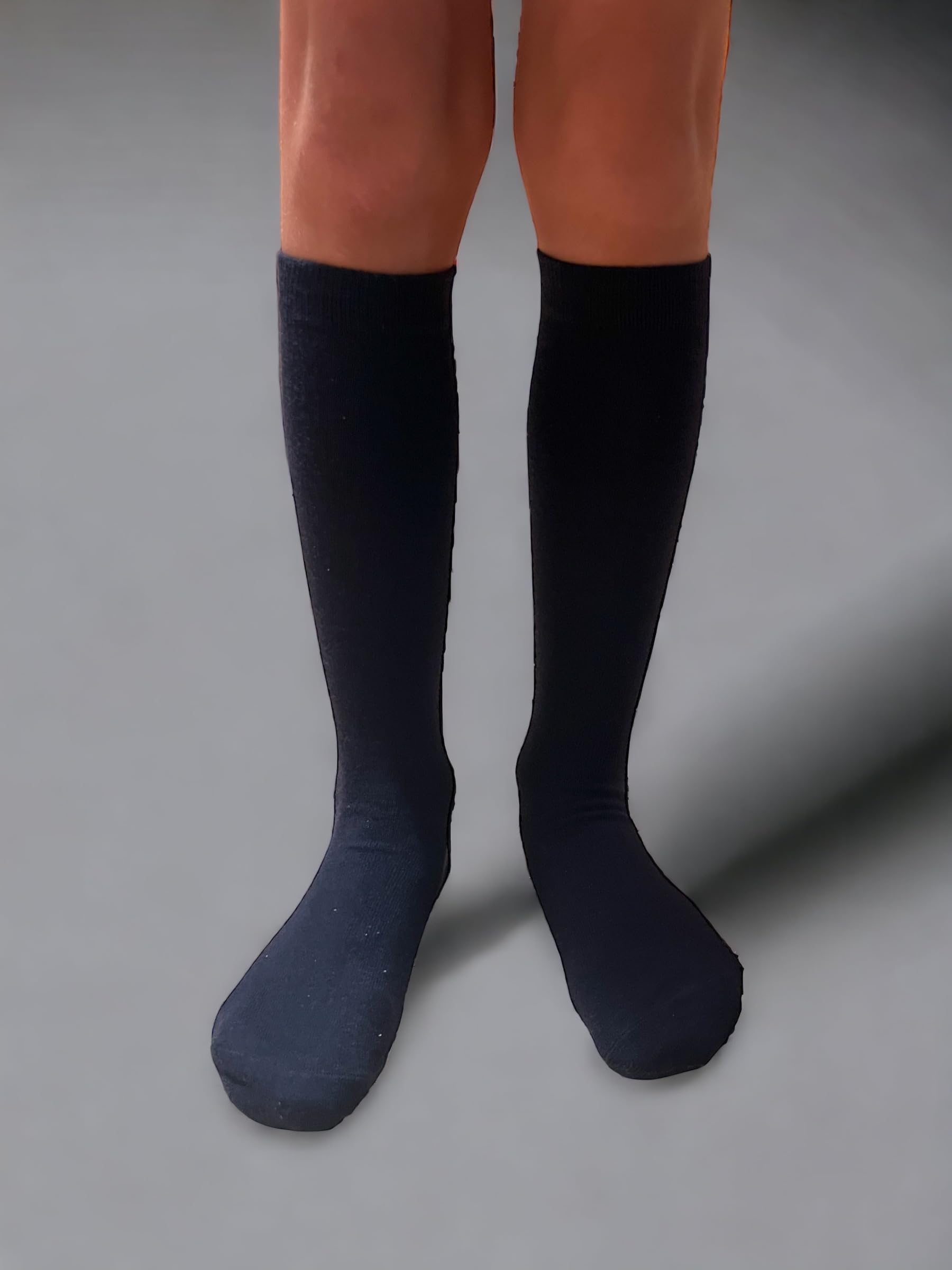 3 paires de chaussettes hautes pour fille ou garçon pour uniforme scolaire - Chaussettes longues pour enfants - Chaussettes longues écolières - Chaussettes en coton bleu marine