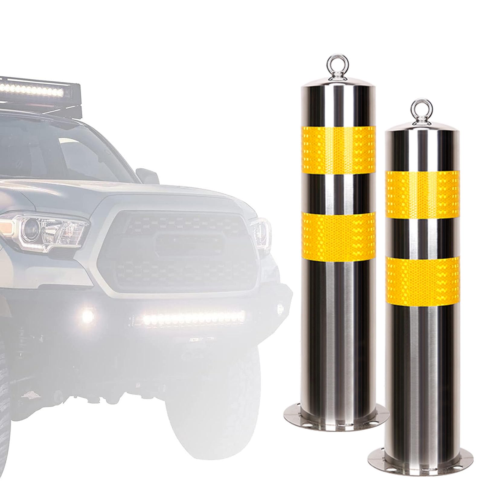 Barriera Sicurezza, barriera parcheggio in Acciaio Inossidabile, 2 Confezioni, palo Sicurezza 114 mm Diametro con Pellicola Riflettente Gialla Il Controllo del Traffico, palo parcheggio barriera p
