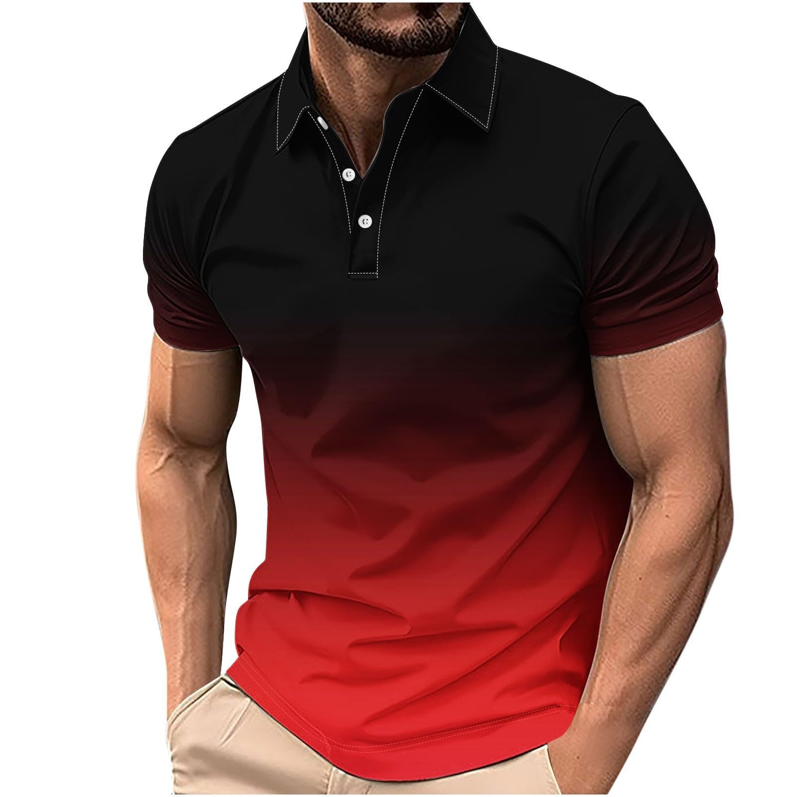 Men's Golf Polo Shirts Short Sleeve T-Shirt Golf Polo Moisture Wicking Polos Quick Drying Polos Outdoor Sports Athletic Tennis Performance Breathable T-Shirt for Tennis Work Casual (A1 Red,5XL)