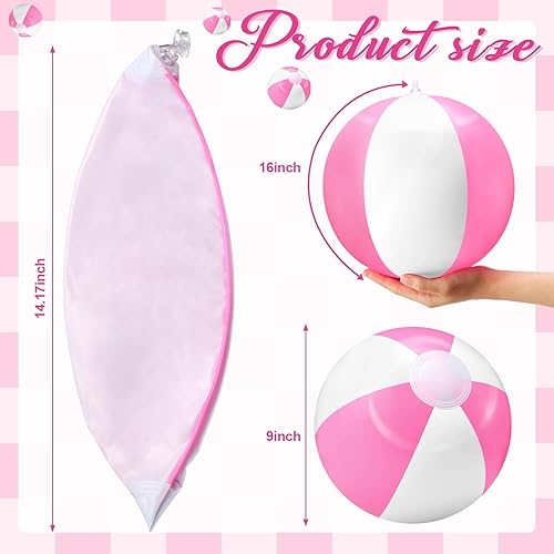 Miniatura 2 de Lunmon 24 bolas de playa inflables de color rosa y blanco, bolas redondas de PVC para piscina, regalos de fiesta en piscina, juguetes de juego para