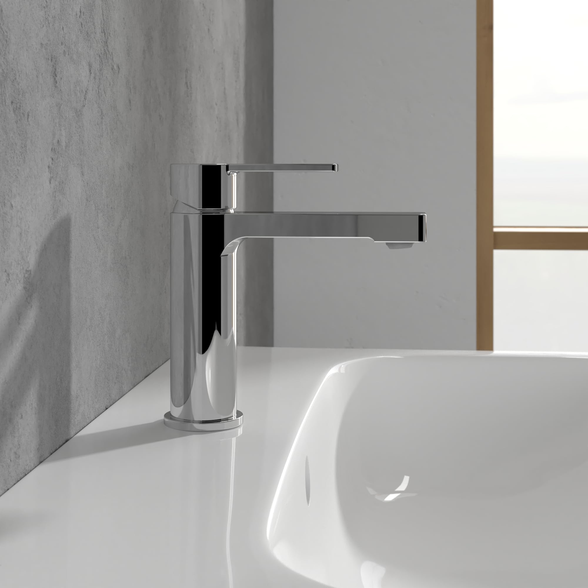 Villeroy & Boch Architectura - Grifo para lavabo (con barra de tracción y cartucho de cerámica, ahorro de agua, altura de caño 111 mm, cuadrado, cromado)