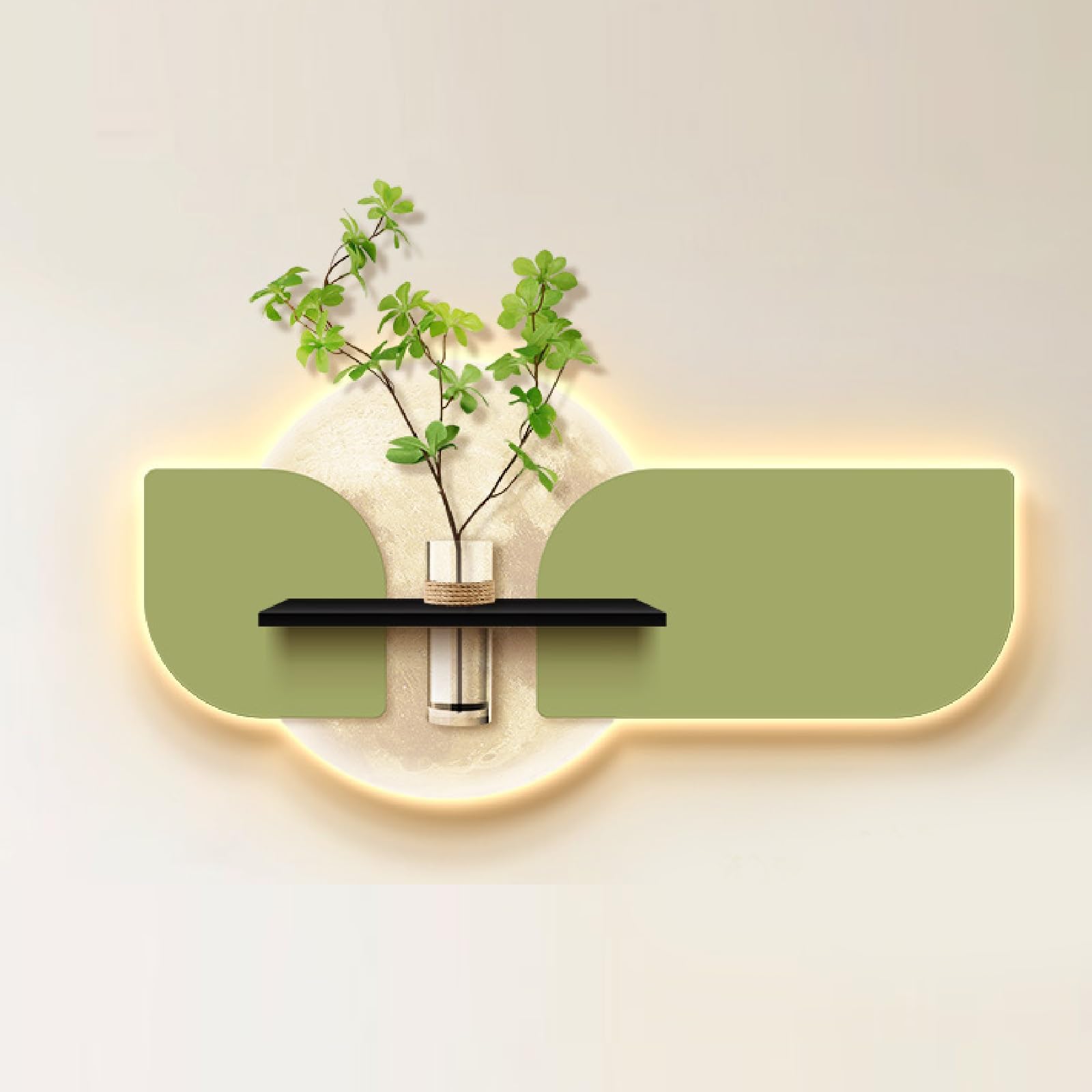3D Wandkunstdekoration Wandschmuck Esszimmerdekoration Hydrokultur Grünpflanzen DIY Licht Hängende Malerei Esstisch Hintergrundmalerei(Green1,80 * 40cm)