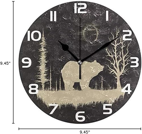 ALAZA - Reloj de pared redondo con diseño de oso grunge en bosque, silencioso, sin tictac, pintura al óleo, hogar, oficina, escuela, reloj decorativo
