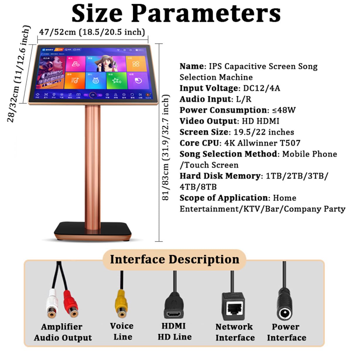 Macchina per Karaoke Sistema Karaoke Touch Screen da 19,5/22 Pollici, Lettore Karaoke con Interruttore a 27 Lingue per Feste in Casa, modalità Musica Regolabile (19,5 Pollici 2 TB)