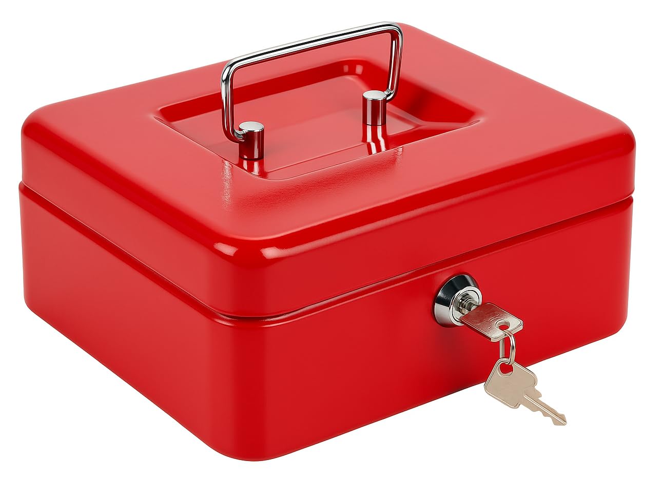 Best House | Metal Cash Money Box with Lock and Key | Cash Box with Slot | 6 Inch | RED | Pack of 1 | 6 Compartments, Lockable Portable with Removable Change Tray for Home, Office, and Events
