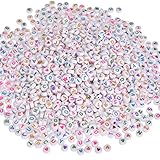 Willingood 1300Stück Bunte Rund Alphabet Buchstaben Spacer Perlen Spacer [1200Stück Buchstaben Perlen ''A-Z'' + 100 Stück Love Herz Perlen] Zwischenperlen Schmuck DIY Basteln [7 * 4mm]
